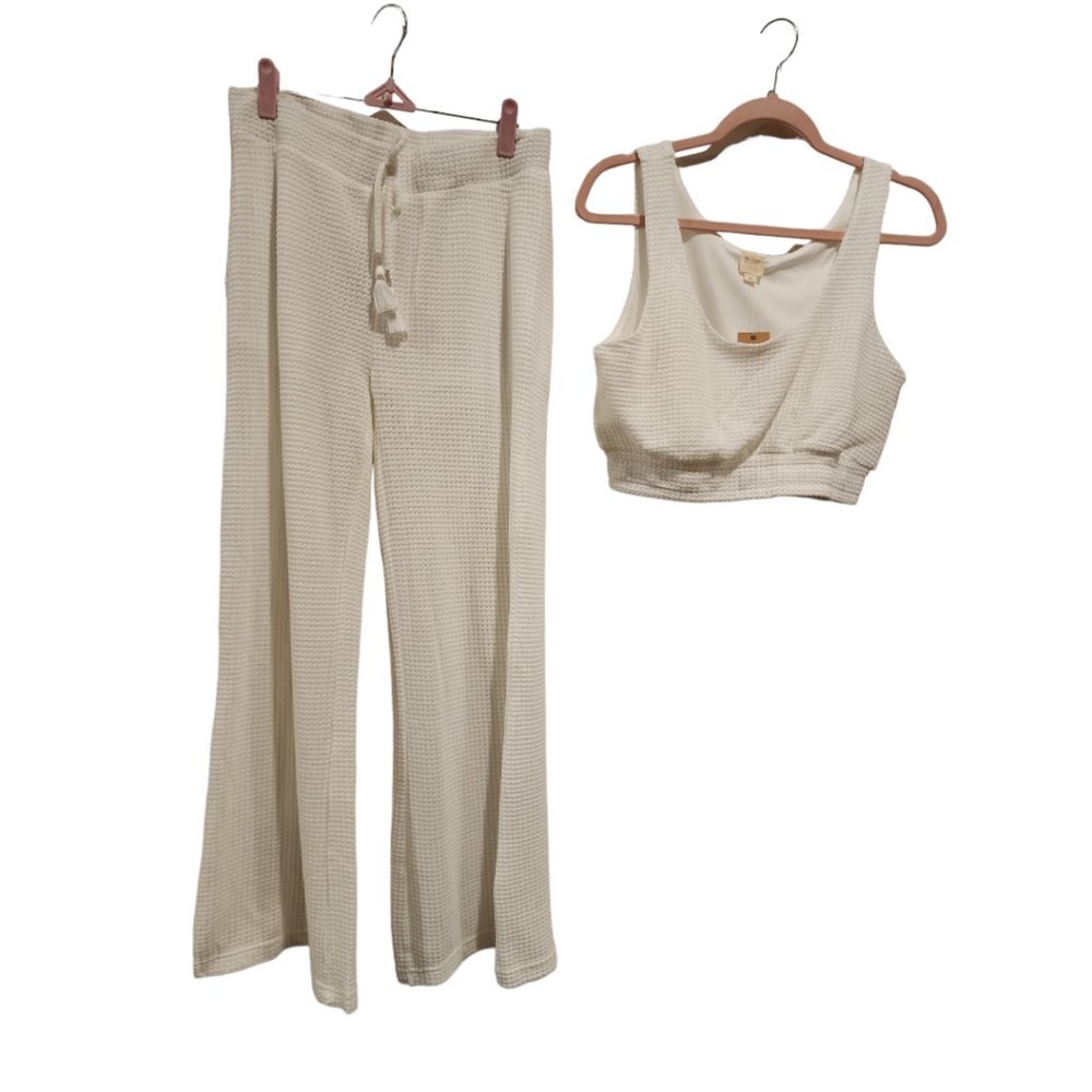 Beachy Vibes Waffle Knit Crop Top & Pants 2 piece set
